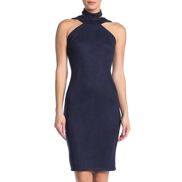 Nwt Bebe Halter Neck Suede Midi Dress 